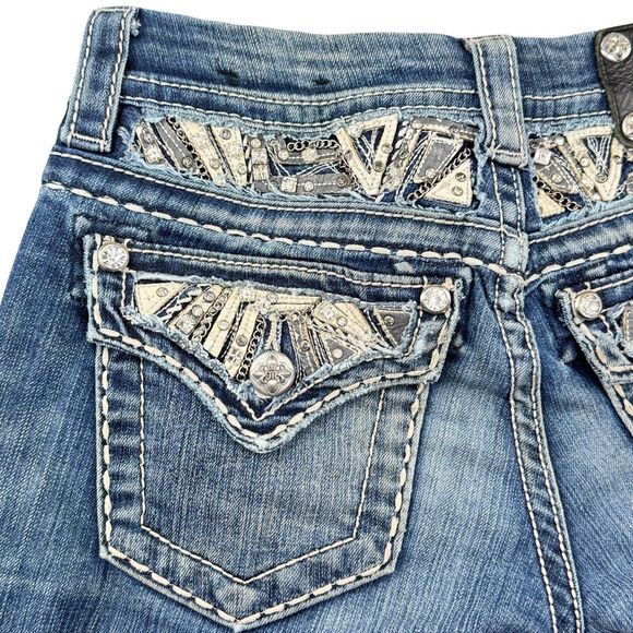 Miss Me Jeans Size 25 Signature Low Rise Slim Boot Flap Pocket Rhinestones - Picture 5 of 16
